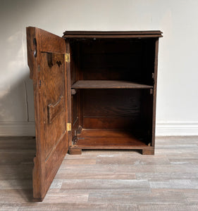 Antique oak side table cabinet storage