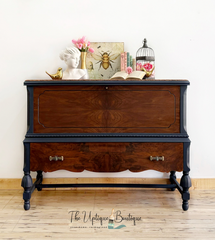 Antique solid wood blanket storage chest sideboard buffet hutch dresser cabinet