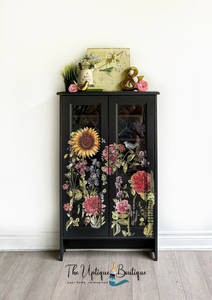 Solid wood botanical chic narrow storage cabinet