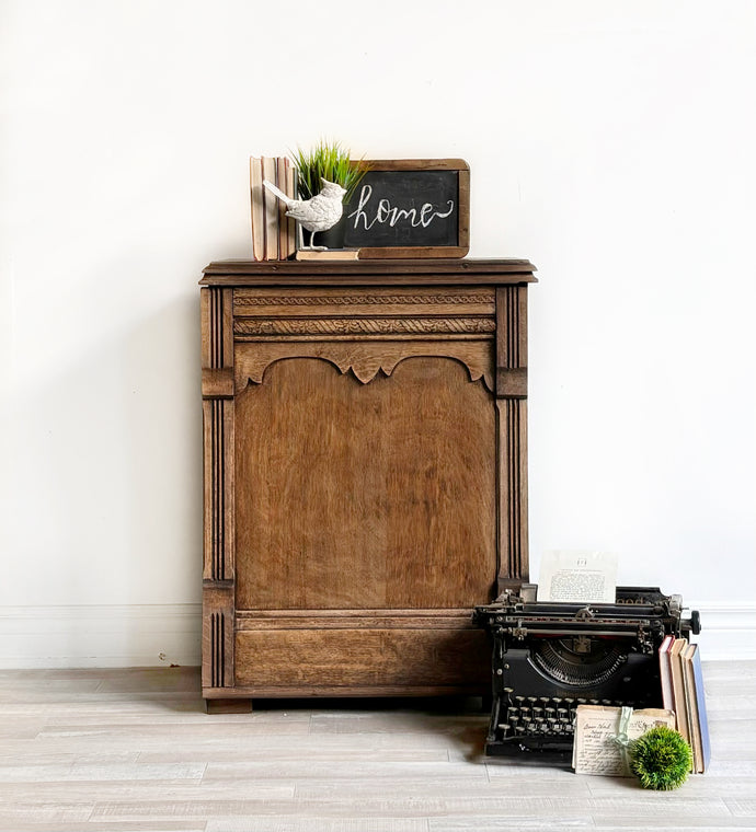 Antique oak side table cabinet storage