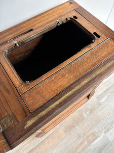 Antique oak side table cabinet storage