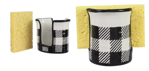 Ceramic Black and White Buffalo Plaid Sponge Holder with Sponge