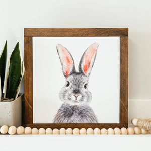 Watercolour Easter Bunny Framed Wood Sign