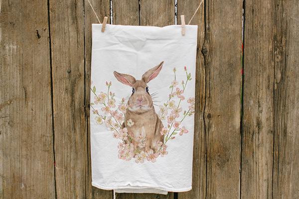 Watercolour rabbit tea towel