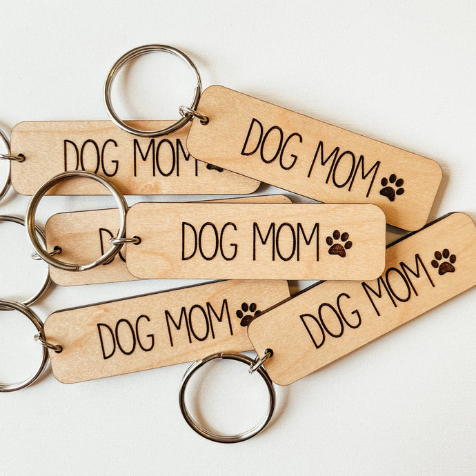 Dog Mom Wooden Keychain