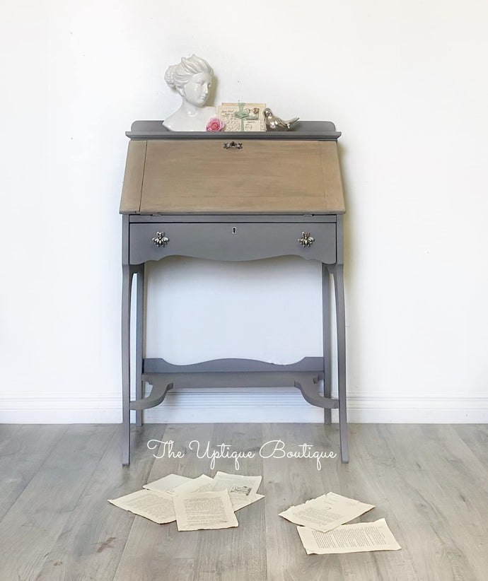 Antique solid wood petite secretary desk entryway cabinet