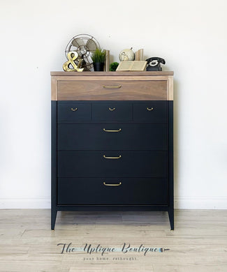 Mid century modern solid wood tall dresser chest of drawers bureau