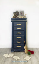 Load image into Gallery viewer, Metallic chic solid wood jewellery chest armoire stand