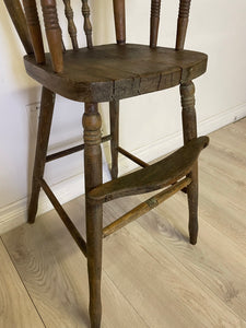 Antique solid oak wooden highchair
