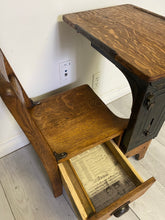 Load image into Gallery viewer, Antique tiger oak school desk side table plant stand