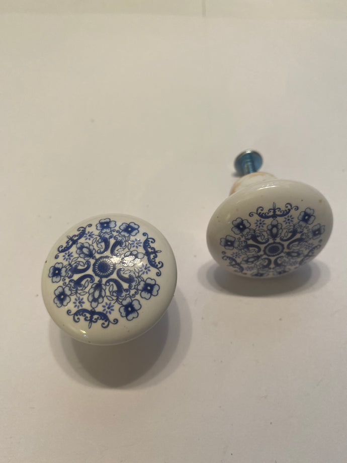Blue and white ceramic knobs