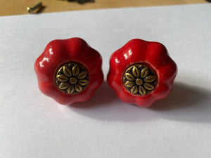 Red pumpkin knobs set of 2