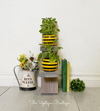 Load image into Gallery viewer, Bee themed wooden plant stand