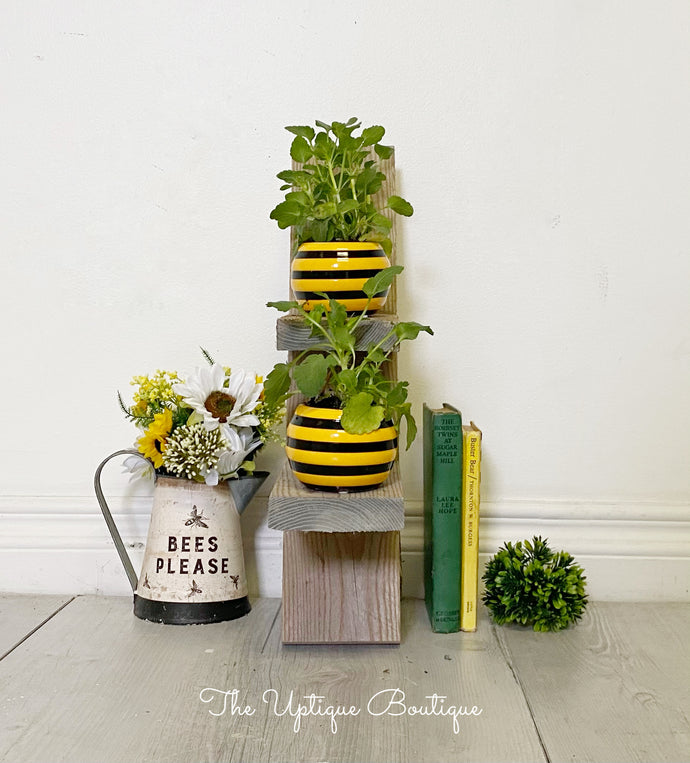 Bee themed wooden plant stand