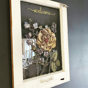 Botanical chic salvaged antique decorative welcome sign window