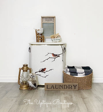 Woodland chic vintage metal laundry hamper storage unit