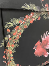Load image into Gallery viewer, Holiday cardinal wreath up cycled sign