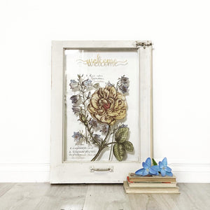 Botanical chic salvaged antique decorative welcome sign window
