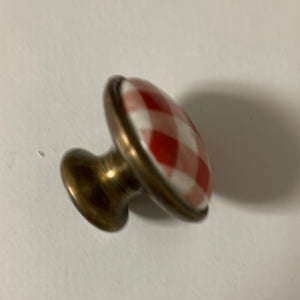Red and white gingham Buffalo check plaid drawer pull knobs