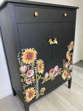 Load image into Gallery viewer, Botanical inspired solid wood tall dresser cabinet