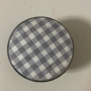 Grey and white Buffalo check wooden drawer knob pull