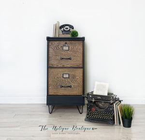Modern vintage solid wood filing cabinet