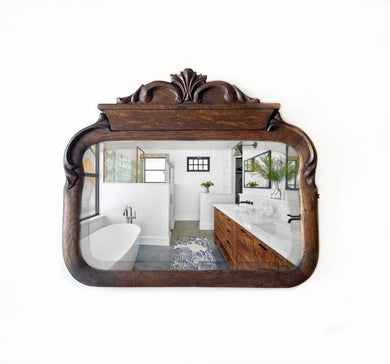 Antique solid tiger oak beveled mirror